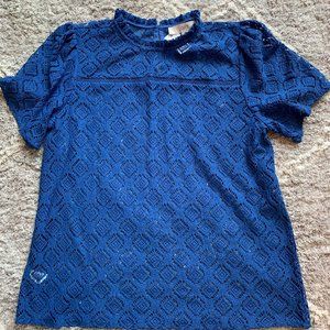 NWT LOFT Blue Lace Short Sleeve Top